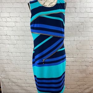 Frank Lyman Tank Zipper Dress Blue and Teal Sheath